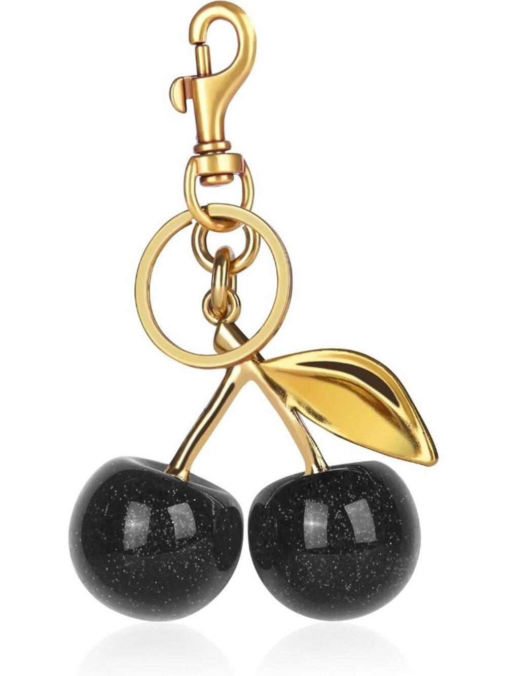 Women's Black Sparkling Purse Charms gloss Sparkling Resin Cherry Bag Keychains